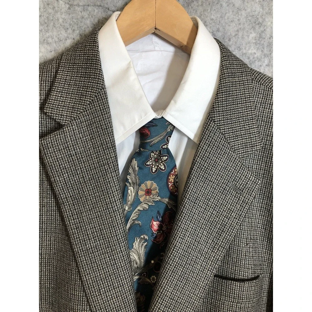 Chaps 42R Blazer Gray Houndstooth Wool Blend Suit Coat Jacket Career Classic